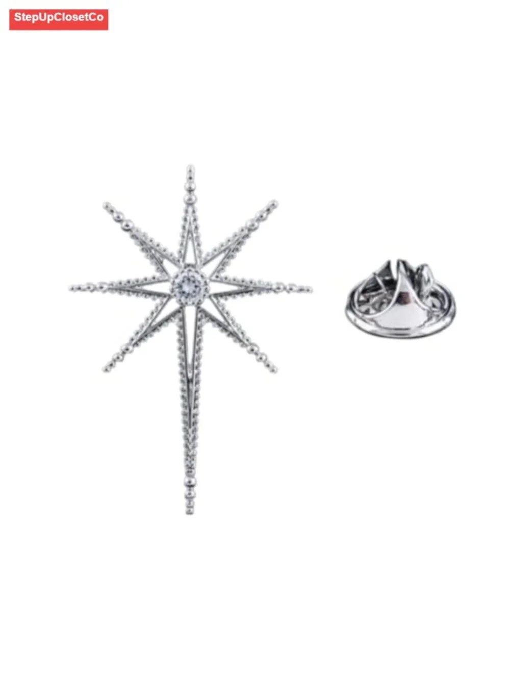 Celestial Octagram Star Brooch with Crystal Center, Pin for Women Men